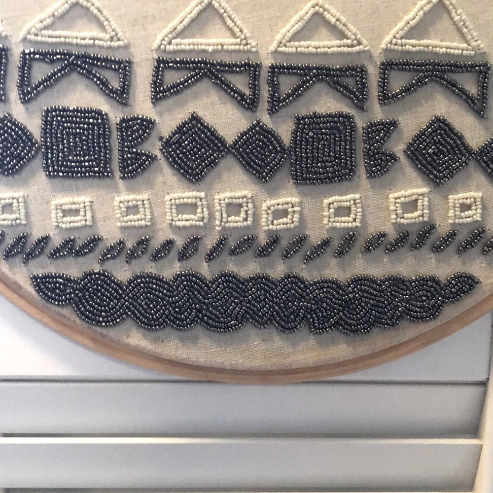 Beautiful Vintage Beaded Indian Design Wall Hanging on embroidery hoop w/chain.